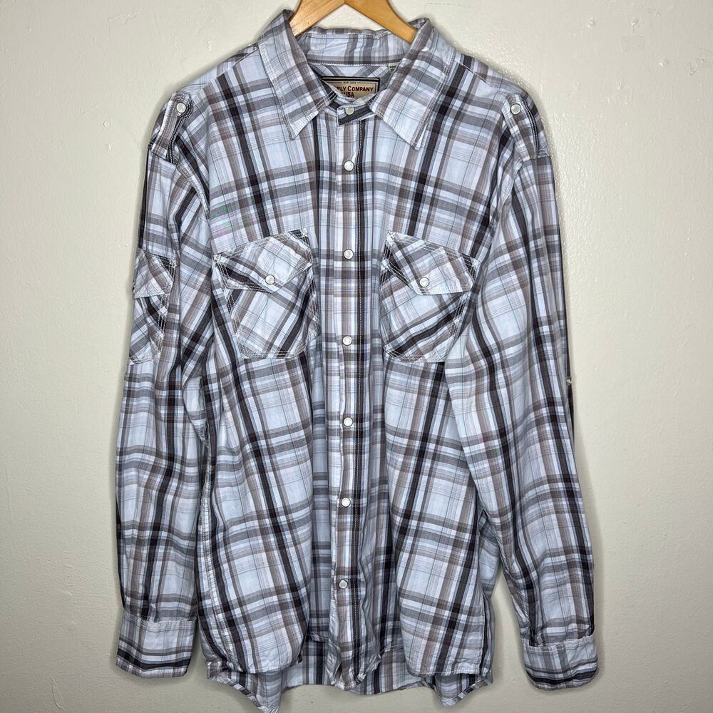Supply Company USA Western Shirt XL Pearl Snap Button Up Long Sleeve Plaid Brown
